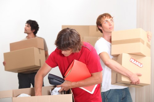 Careful loading of boxed belongings for a local flat move