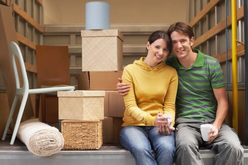 Boxes and household items prepared for a Finsbury Park home move